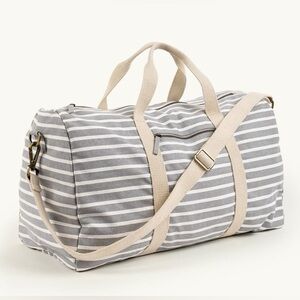 Striped Gray and Cream Canvas Travel Duffel Bag